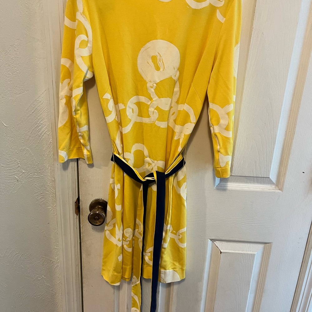 Lilly Pulitzer Yellow & White Chain-Print Dress with Navy Belt
